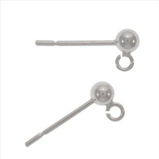 Beadaholique Sterling Earrings Ball Post and Ring, 3mm, Silver, Pair of 4