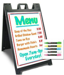 Deluxe Quick Change Signicade Plastic A Frame Sign with 24" x 36" Eraseable Marker Board. Frame Color Black  Business And Store Sign Holders 