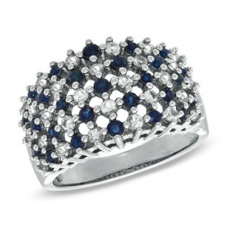 Blue and White Sapphire Band in 10K White Gold   Zales