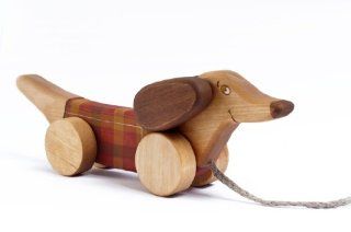 Kids True Handmade Wooden Toy Art Craft Red Checker Pull Along Dog Toys & Games