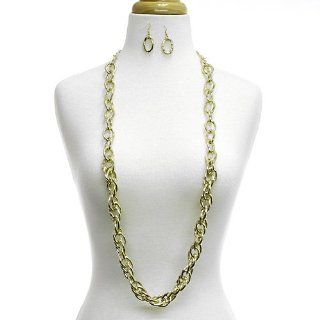 Long Single Chain Necklace Set; 36"L; Gold Tone Metal; Lobster Clasp Closure; Matching Earrings Included; Necklace Can Also Be Worn As A Belt; Jewelry