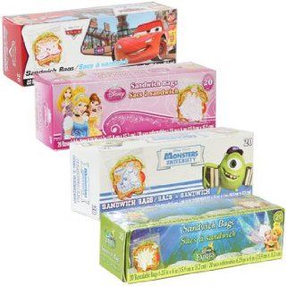 Disney Character Sandwich Bags (Set of 4) 20 ct. boxes of Disney character snack bags assorted among Fairies, Cars, Disney Princesses, and Monsters UniversityTM. Health & Personal Care