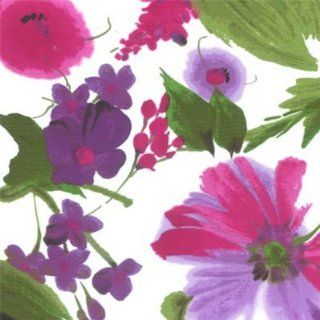 Paradise Blooms quilt fabric, color washed flowers tossed against white, fuchsia colorway