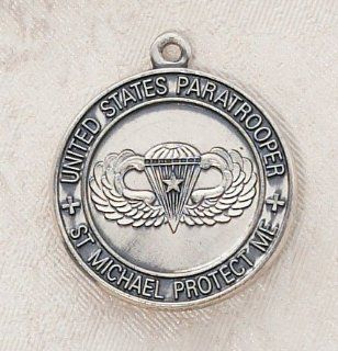 St. Michael the Archangel & Paratrooper Pewter Medal with Chain, Armed Forces, Us Military, Pewter    7/8" Dia, 20" L Chain. St. Michael the Archangel Is Known for Protection As Well As the Patron of Against Danger At Sea, Against Temptations