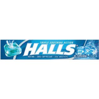 Halls Mentho Lyptus Cough Suppressant, Ice Peppermint, 9 Count Drops (Pack of 20)  Cough Medications  Grocery & Gourmet Food