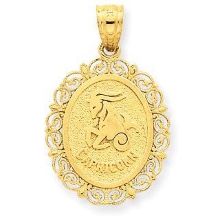 14k Solid Satin Polished Capricorn Zodiac Oval Pendant Jewelry