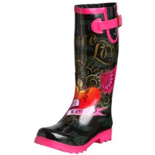 Chooka Women's Peace Love Rain Boot,Black/Pink,5 M US Shoes
