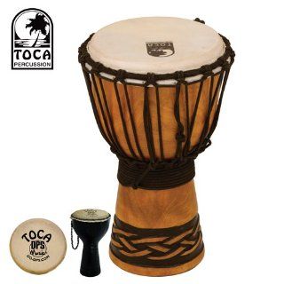 Toca TODJ Origins wood Djembe with 7 inch hand selected goatskin head and Celtic Knot finish. Also includes Toca Shaker (#TDS DPS) " Musical Instruments