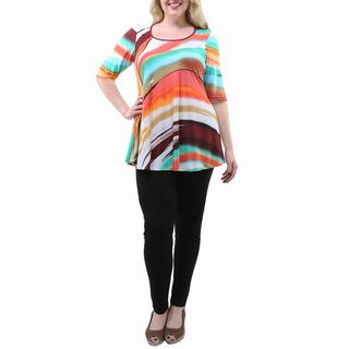 24/7 Comfort Apparel Womens Plus Size Multicolored Elbow Sleeve Tunic