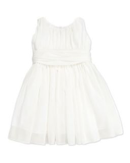 Toddler Girls Shirred Georgette Dress, White, 2T 3T   Helena