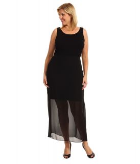 Vince Camuto Plus Size Chiffon Overlay Midi Tank Dress Womens Dress (Black)