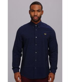 Fred Perry Printed Polka Dot End On End Shirt Mens Long Sleeve Button Up (Navy)