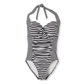 Womens Stripe 1 Piece Swimsuit  Black XS