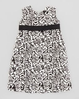Rose Jacquard Shift Dress, Black/Ivory, Sizes 4 6X   Helena