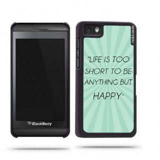Hipster Quote   Life Is Too Short To Be Anything But Happy Teal Rays Blackberry Z10 Case   For Blackberry Z10 Cell Phones & Accessories