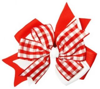 4" Red Gingham and Grosgrain Hair Bow Clothing