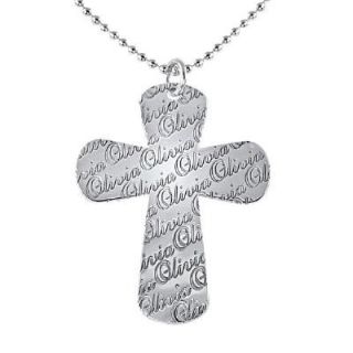 Personalized Textured Cross Pendant in Sterling Silver (8 Characters