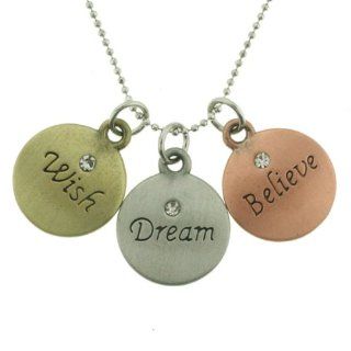 Silver tone "Believe", "Wish", "Dream" Chain Pendant Necklace. Jewelry
