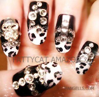 Fashion Japanese 3D Nail Art "BLACK LEOPARD SKULL" 10 full handmade jewelry nails Sold By FATTYCAT (Please check the size and information below)  Beauty Products  Beauty