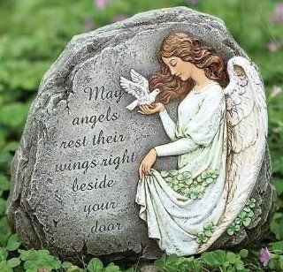 Joseph Studio 62407 Tall Celtic Angel Garden Stone with Inscribed Verse May Angels Rest Their Wings Right Beside Your Door, 8.25 Inch  Outdoor Decorative Stones  Patio, Lawn & Garden