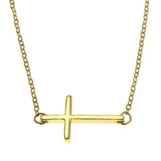 Goldtone Sideways Cross Pendant Necklace Jewelry