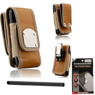 Gladiator Nubuck Brown Leather Super Strong Rugged Duty Belt Case with Metal Clips for Blackberry Z10Bundle 3 piece comes with Case, 2 pack of Screen Protectors and Stylus Pen. Cell Phones & Accessories
