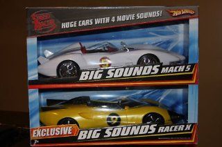 Speed Racer Big Sounds Hot wheels Cars. Exclusive 2 Pack featuring the Mach 5 & Racer X cars. Racer X only came in this Sold Out Rare 2 Pack. These Huge Hotwheels cars are are 16" long & feature 4 Movie Sounds. Toys & Games