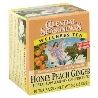 Celestial Seasonings Wellness Tea Honey Peach Ginger, Tea Bags, 0.8 Ounce 10 Count Box(Pack of 10)  Herbal Remedy Teas  Grocery & Gourmet Food