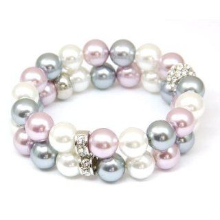 Park Lane Ladies Cream Pink Blue Pearl and Crystal Double Row Bracelet Jewelry
