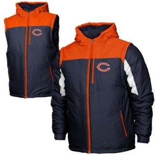 Chicago Bears Youth Heavyweight Full Zip Hooded Jacket   Navy Blue/Orange