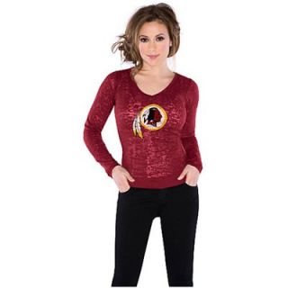 Touch by Alyssa Milano Washington Redskins Ladies Burnout Thermal V Neck Long Sleeve Premium T Shirt   Burgundy