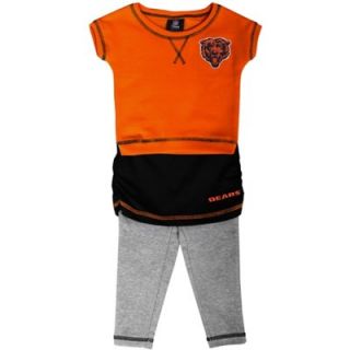 Chicago Bears Preschool Girls 2 Piece Crew T Shirt & Leggings Set   Orange/Navy Blue/Ash