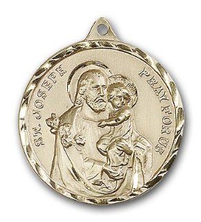 Large Detailed Men's 14kt Solid Gold Pendant Saint St. Joseph Medal 1 3/8 x 1 1/8 Inches Carpenters/Dying/Fathers 0203K  Comes with a Black velvet Box Jewelry