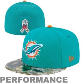 New Era Miami Dolphins Salute To Service On Field 59FIFTY Fitted Performance Hat   Aqua