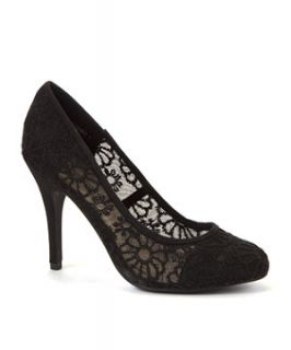 Black Floral Lace Court Shoes
