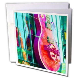 gc_59634_2 Jos Fauxtographee Realistic   The Hard Rock Sign in Las Vegas done in pinks, green and purple with guitar   Greeting Cards 12 Greeting Cards with envelopes 
