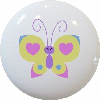 Set of 2 Heart Butterfly Ceramic Cabinet Drawer Pull Knobs   Cabinet And Furniture Knobs  