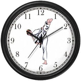 Man doing Karate or Judo No.3 Martial Arts Wall Clock by WatchBuddy Timepieces (White Frame)  