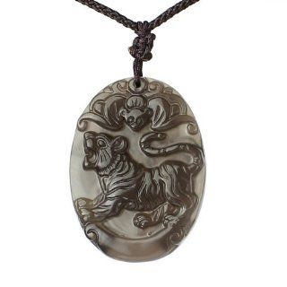 O stone 3A Obsidian Chinese Zodiac Necklace Series Tiger Sensitive Pendant Necklace Rainbow Eye Effect Grounding Stone Protection Amulet Jewelry