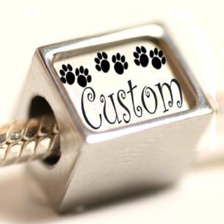 JSC Jewellery Personalised Pandora Style Bead Custom Made Dog Paw Print Pet Name European Bead Fits Pandora Bracelet Add The Name You Want As A Gift Message During Checkout. Ready In A Few Days From The UK. Jewelry