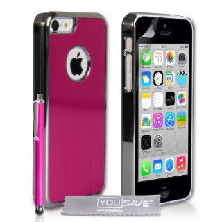 iPhone 5C Case Hot Pink / Chrome Metal Effect Hard Hybrid Cover With Stylus Pen Cell Phones & Accessories
