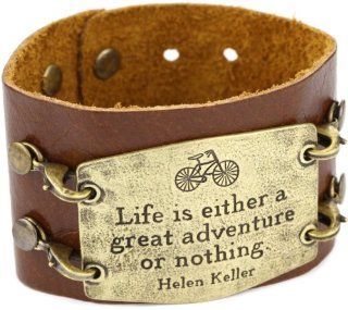 Lenny and Eva Chestnut with Brass Sentiment 'Life is Either' Wide Cuff Bracelet Jewelry