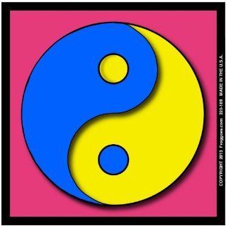 YING YANG   BLUE/YELLOW WITH PINK BACKGROUND   STICK ON CAR DECAL SIZE 3 1/2" x 3 1/2"   VINYL DECAL WINDOW STICKER   NOTEBOOK, LAPTOP, WALL, WINDOWS, ETC. COOL BUMPERSTICKER   Automotive Decals