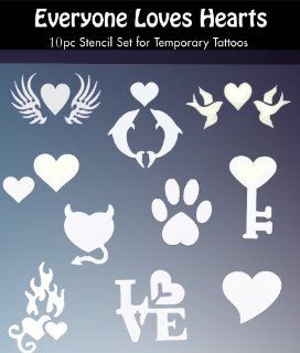 Tattoo Stencils "Everyone Loves Hearts" 10 Tattoo Designs for Glitter Tattoos & Temporary Tattoos Toys & Games