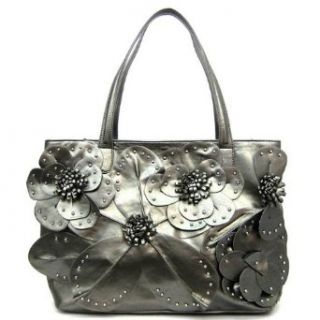 Tosca Flower Handbags Designer Inspired Studded Purses   Pewter Clothing