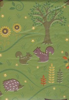 Vinyl Tablecloth with Flannel Back 52" X 90" Oblong Woodland Animal Owl Squirrel Etc (Green)  
