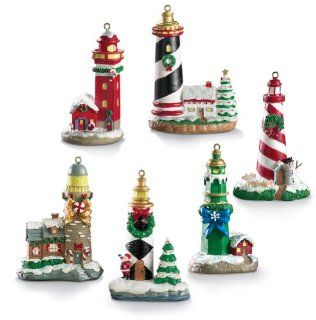 Collections Etc   Holiday Lighthouse Set Collectible Figurines   Lighthouse Ornaments
