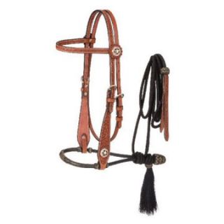 Tough 1 Premium Leather Floral Browband Headstall with 3/8 in. Two Tone Bosal and Cord Mecate   Western Saddles and Tack