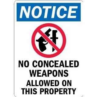 SmartSign Plastic Sign, Legend "Notice No Concealed Weapons Allowed on Property" with Graphic, 10" high x 7" wide, Black/Blue/Red on White Industrial Warning Signs