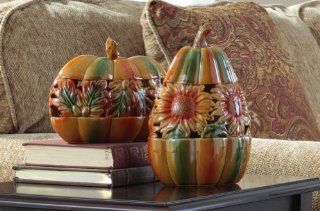 Shop Collections Etc   Ceramic Sunflower And Acorn Harvest Pumpkin Pair at the  Home Dcor Store